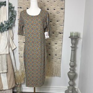 NWT LuLaRoe Julia Blue and Orange Geometric Midi Dress size L